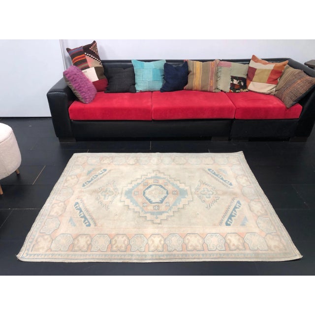 Textile 1960s Vintage Ethnic Turkish Handmade Wool Faded Rug For Sale - Image 7 of 11