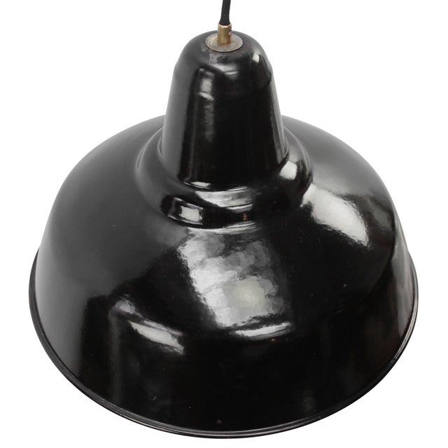 Dutch industrial pedant lamp by philips thick quality black enamel white interior e27 / e26 i have official proof of...