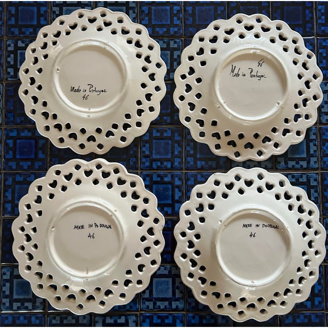 Ceramic Vintage Fruit Plates Heart Pierced Edge Hand Painted Made in Portugal For Sale - Image 7 of 8