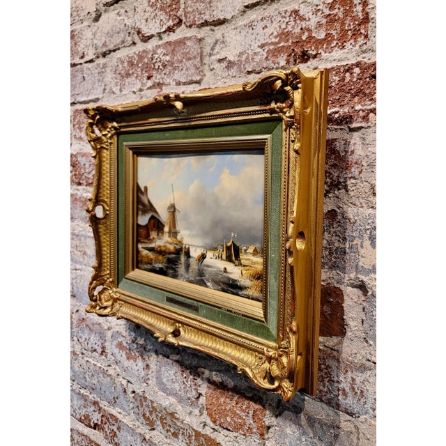 Wood Marinus Cornelis Vermeulen -19th Century Romantic Dutch Winter Landscape-Oil Painting For Sale - Image 7 of 9