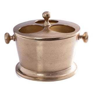 Kenneth Ludwig Chicago Gold Aluminum Three Bottle Wine Holder For Sale