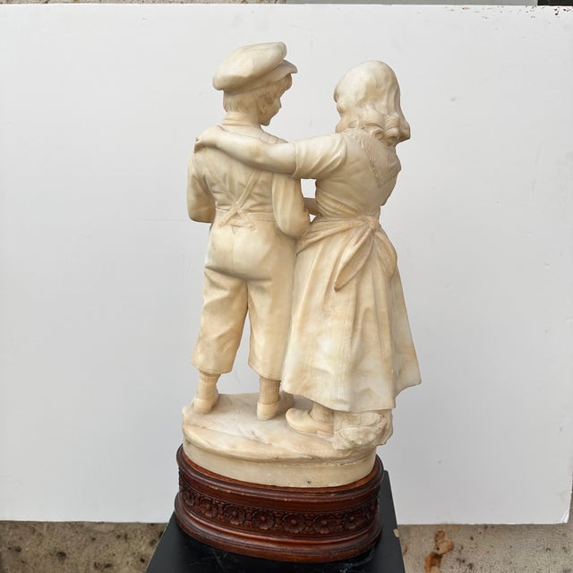 Eugenio Battiglia, Sculpture Childrens Couple, 1890s, Alabaster For Sale - Image 6 of 18