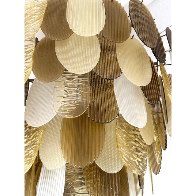 Large Contemporary Chandelier Tan Brown Tapestry Murano Glass by Ad, Italy For Sale - Image 10 of 12