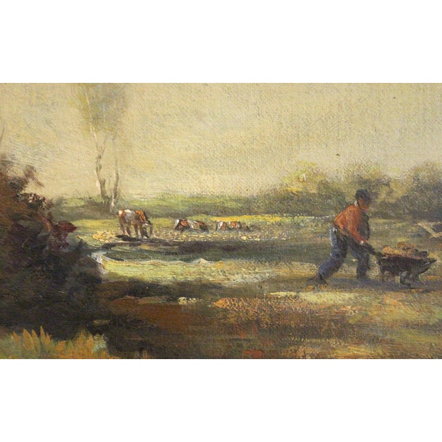 Mid-19th Century English Oil on Canvas Landscape Painting "Across the Field" For Sale - Image 4 of 6