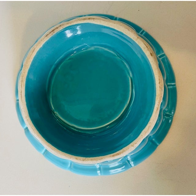 Blue Mid 20th Century Turquoise Ceramic Bowl With Lid, Vintage For Sale - Image 8 of 15
