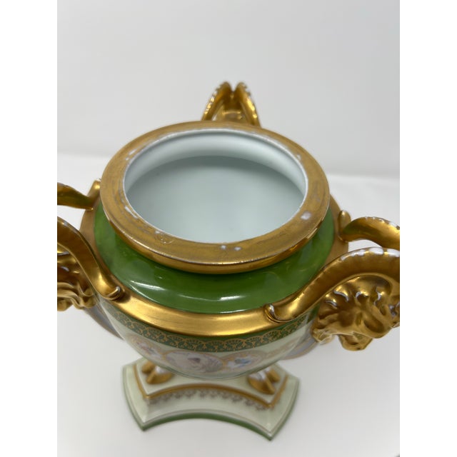 Antique Royal Bavaria “Louis Seize” Hand-Painted Portrait Urn With Ram Head Handles, Circa 1900 For Sale In Seattle - Image 6 of 12