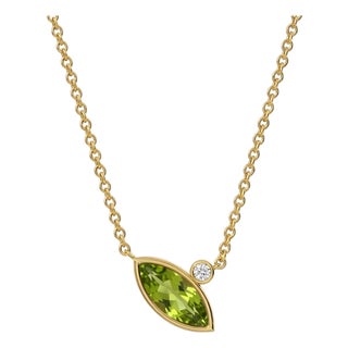 Minimalist Marquise Peridot Necklace in 18k Gold Plated Sterling Silver | Dainty Handmade Necklace For Sale