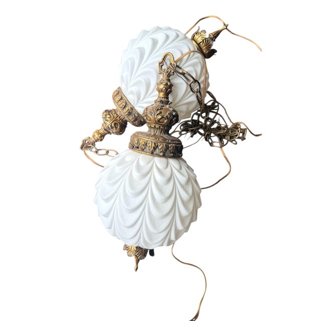 Mid-Century Modern 1960’s Hollywood Regency, Milk Glass, Swag Lamps - a Pair For Sale - Image 3 of 10