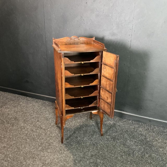 Art Nouveau French Burr Walnut Music Cabinet, 1900 For Sale - Image 3 of 8