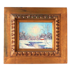Midcentury Oil on Canvas, Winter Scene