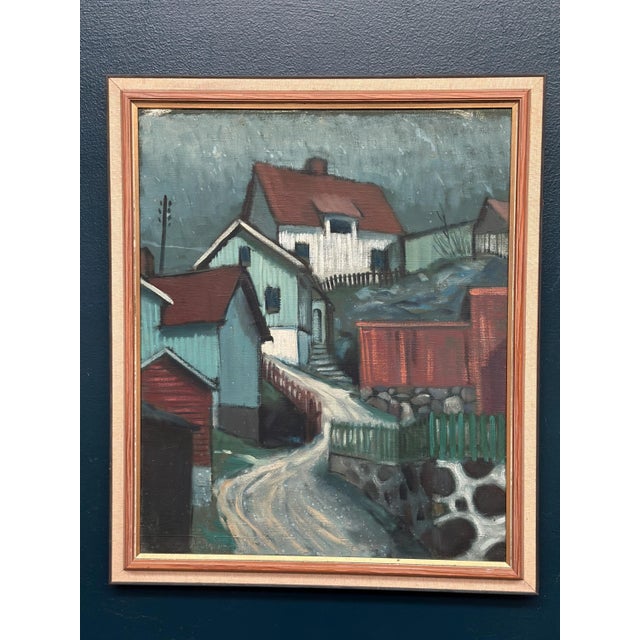 Original Swedish Oil on Canvas – “Stryket, Nordingrå” (High Coast) – Signed & Dated 1959 – Vintage & Framed – 52 × 44 cm...