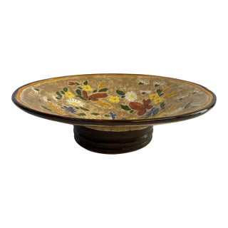 Jerome Massier French Art Pottery Floral Ceramic Pedestal Centerpiece Bowl For Sale