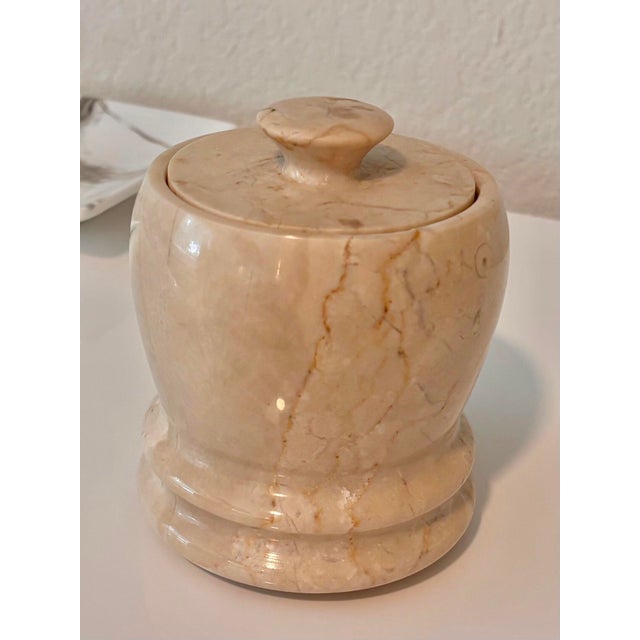 Italian Late 20th Century Latte Italian Marble Lidded Jar With Brown and Ivory Veining Variations For Sale - Image 3 of 11