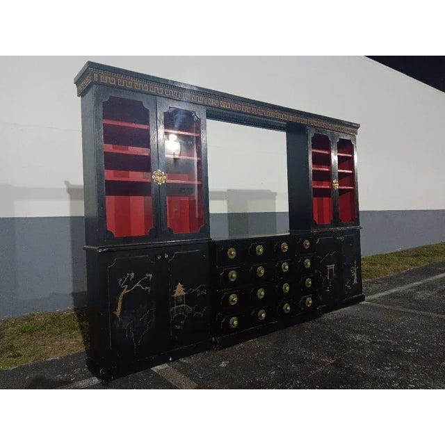 Wood 1940's Custom Made Hollywood Regency Dorothy Draper Style Chinoiserie Installed Wall Unit/ Storage/ Dry Bar by Billy Haines For Sale - Image 7 of 12