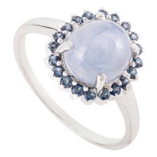 Natural 3.07 Ct Star Sapphire Halo Ring With Blue Sapphire in 14k Gold Size 5 For Sale