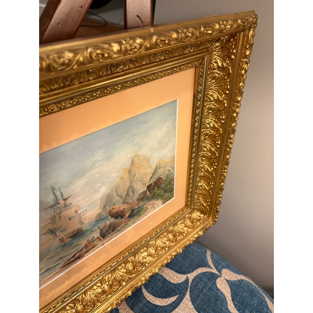 Antique French Nautical Maritime Fine Aquarelle Watercolor, Frame For Sale - Image 10 of 10