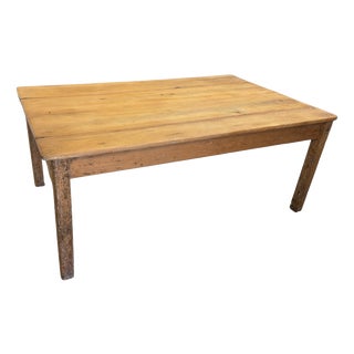 19th Century English Pine Farmhouse Dining Table with Drawer For Sale