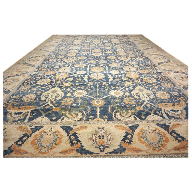 Traditional Vintage Egyptian Sultanabad Wool 13x21 Blue, Ivory, & Orange Handmade Oversized Area Rug #1143944 For Sale - Image 3 of 12