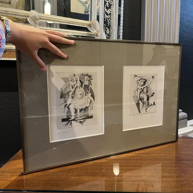 René mels (rené meulemans 1909-1977) set of 2 x abstract expressionist etchings, ca 1945. Framed and matted. In fine...