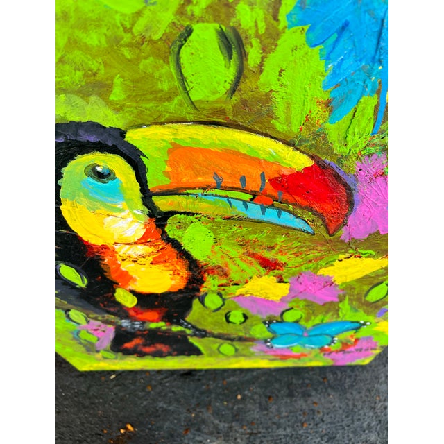 Bring an energetic burst of the rainforest indoors with this striking original acrylic painting. Imbued with a lively,...