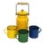 Vintage Yellow Enamelware Milk Pail W/ Cups, Wooden Handle - 4 pcs For Sale