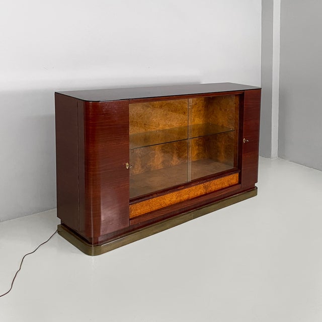 Italian Art Deco Bar Cabinet with Lamp in Wood and Glass, 1930s For Sale - Image 4 of 18