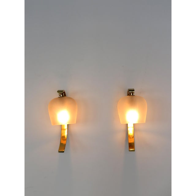 Glass and Brass Wall Lamps by Pietro Chiesa for Fontana Arte, Italy, 1940s, Set of 2 For Sale - Image 4 of 18
