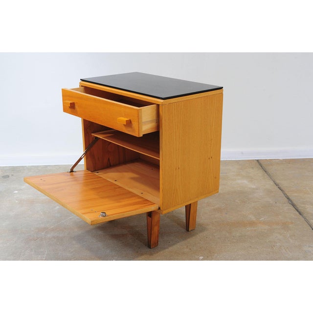 Black Mid-Century Nightstands in Ash Veneer & Black Glass by František Mezulánik for Nový Domov, Czechoslovakia, 1970s, Set of 2 For Sale - Image 8 of 18