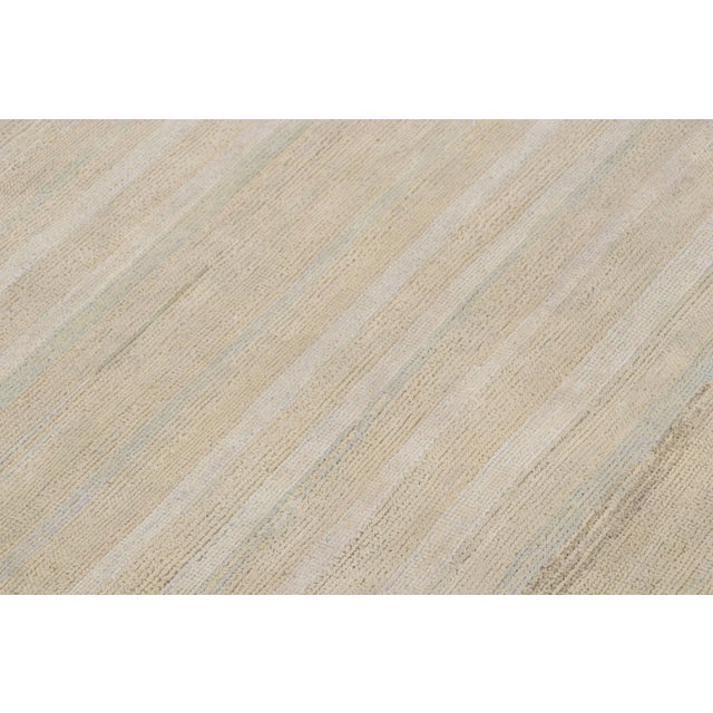 Rug & Kilim’s Modern Textural Rug in Creamy Beige and Light Blue Stripes For Sale In New York - Image 6 of 8
