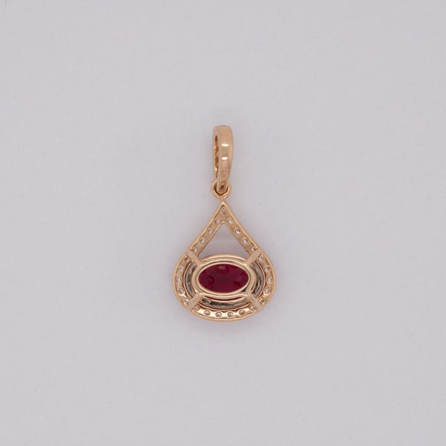 Red 1Ct Rubellite Tourmaline Pendant With Natural Diamond Accents: Solid 14k Gold For Sale - Image 8 of 8