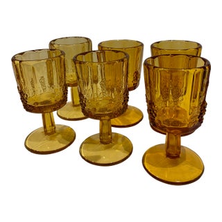Vintage Westmoreland Golden Sunset Amber Goblets MCM - Set of 6 For Sale