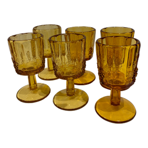 Vintage Westmoreland Golden Sunset Amber Goblets MCM - Set of 6