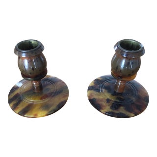 Early 1900s Pair of Vintage Tortoise Pattern Candlesticks For Sale