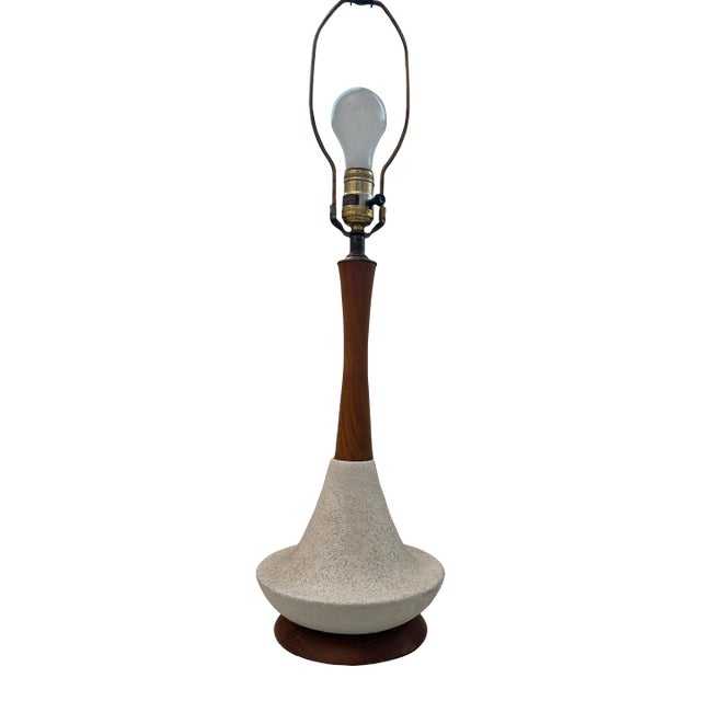 Vintage Mid-Century Modern Danish Ceramic & Wood Table Lamp For Sale