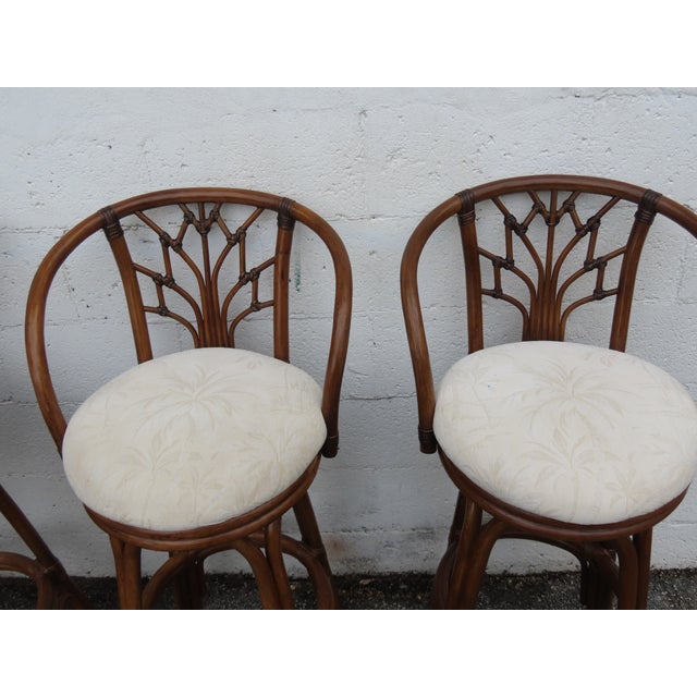 Hollywood Regency Bamboo Rattan Swivel Barstools a Set of Four 6367 For Sale - Image 9 of 18