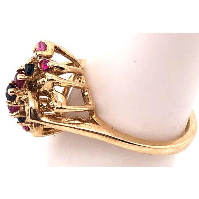 Metal 14 Karat Yellow Gold Fashion Ring With Sapphire Ruby and Diamond Cluster, Size 6.5 For Sale - Image 7 of 8