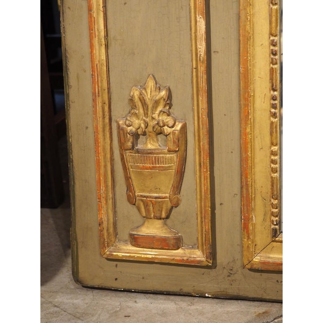 Wood Antique French Gray Painted and Giltwood Louis XVI Style Trumeau Mirror, C. 1880 For Sale - Image 7 of 18