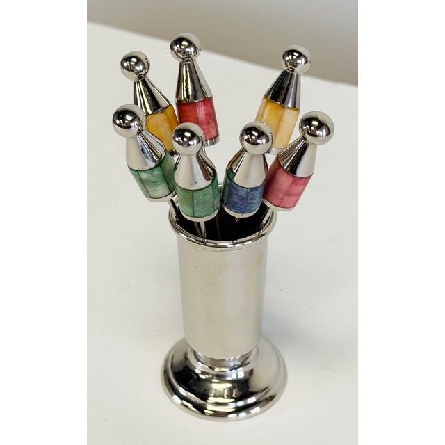 Art Deco Vintage Hors d'Oeuvres Polished Stone Skewers, Set of 7 For Sale - Image 3 of 6