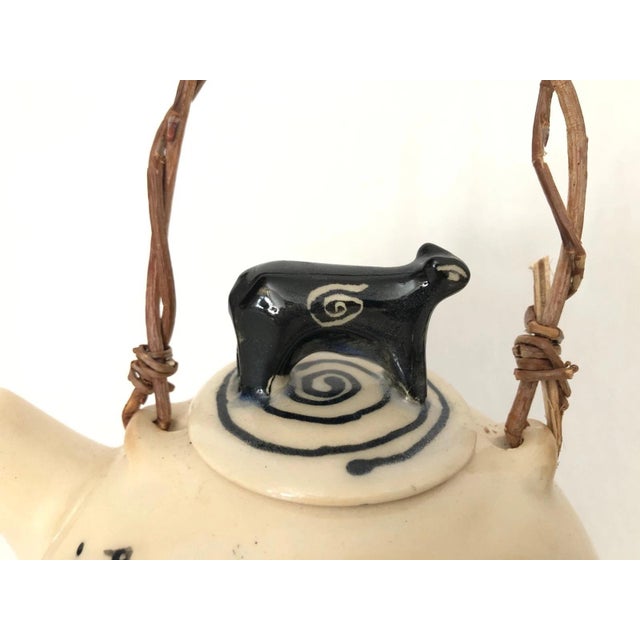 Artisan Teapot Hand Crafted Farm Livestock Black on White Cows & Birds Signed SO This Artisan teapot is handcrafted with a...