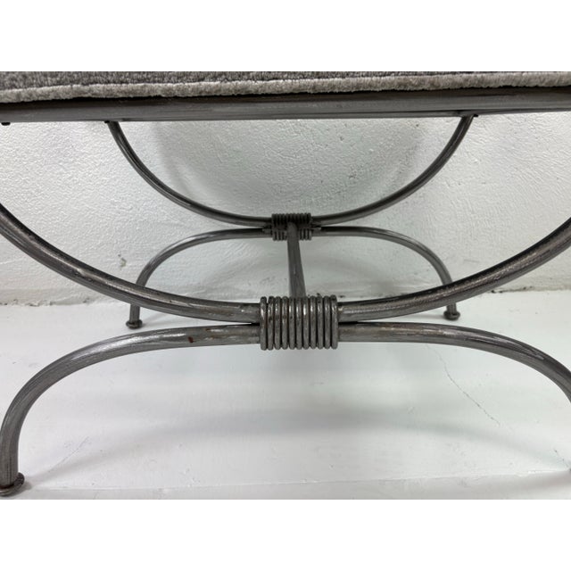 Late 20th Century Hand Forged Iron and Brass Upholstered Bench For Sale - Image 4 of 11