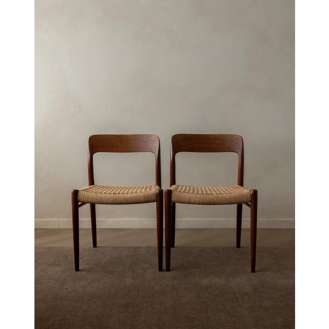 Beige Vintage Danish Model 75 Dining Chairs in Teak by Niels Otto Møller for J.L. Møllers Møbelfabrik, 1950s, Set of 4 For Sale - Image 8 of 18