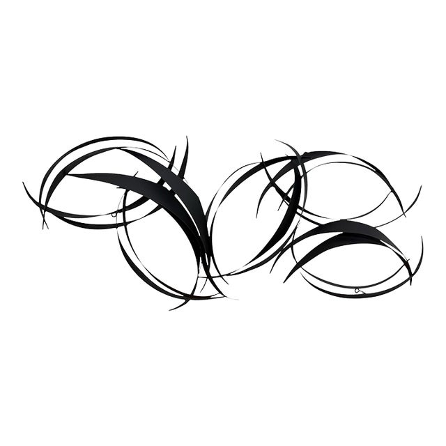 Vintage Curtis Jere 1990’s Abstract “Flight” Black Metal Wall Sculpture 50” For Sale