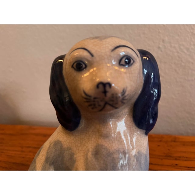 English 1990s Blue & White Miniature Spaniel Figurines- a Pair For Sale - Image 3 of 6