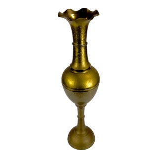 Gargantuan 30" Tall Vintage Hammered Brass Baluster Floor Vase For Sale