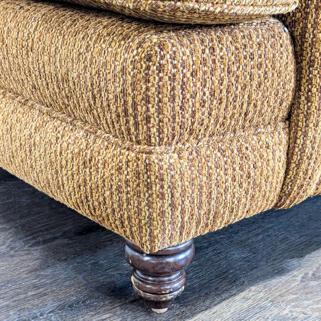 Textile Comfortable 3-Seat Brown Fabric Sofa With Rolled Arms For Sale - Image 7 of 9