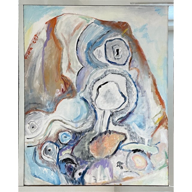 Late 20th Century Vintage Signed Abstract Flowing Forms Acrylic Painting on Canvas Board by Teresa Lawrenson, Framed For Sale - Image 10 of 11