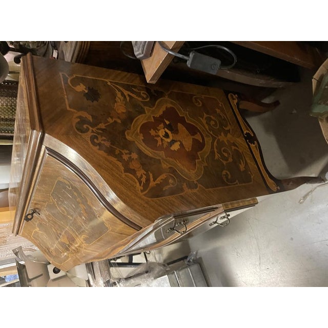 Brown Italian Marquetry Bombe Secretaire Desk with Drop-Front, 1950s For Sale - Image 8 of 17