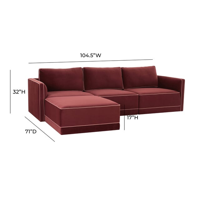 2020s Willow Berry Red with Mauve Piping Modular 4-Piece Performance Velvet Sectional For Sale - Image 5 of 5