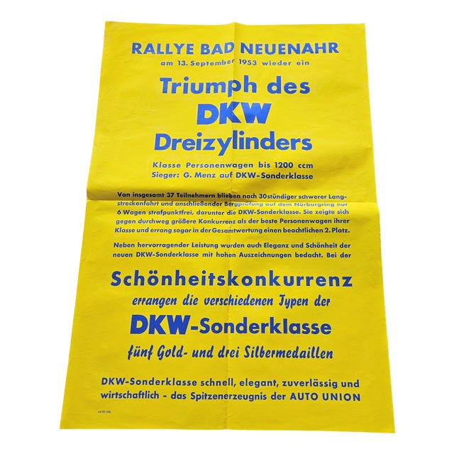 Original Poster DKW Motorcycle Triumph, 1953 For Sale