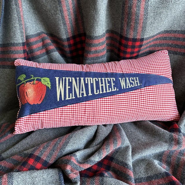 Description: Vintage Wenatchee, Washington Felt Pennant from around the 1950s. New red and white woven cotton fabric used...